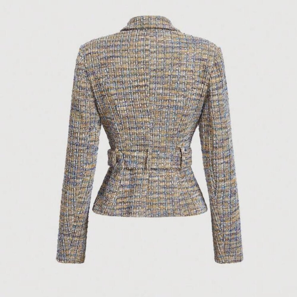 Timeless Tweed Elegance: Women's Flat Lapel Double-Breasted Blazer ✨ - Picture 2 of 6